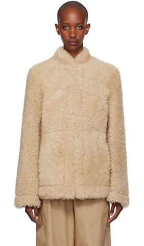 Tan Paneled Shearling Jacket