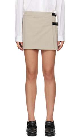 Beige Wool Check Miniskirt