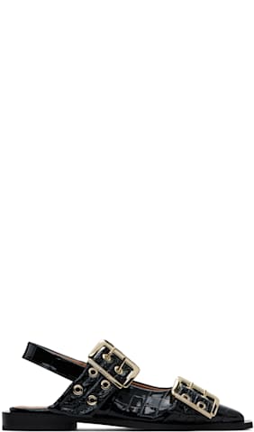 Black Feminine Buckle Flats