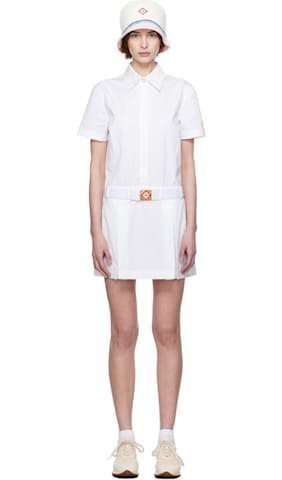 White Shirred Minidress