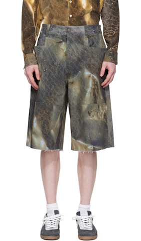 Black & Blue Distorted Print Denim Shorts