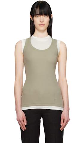 Gray & Off-White '3 Layers' Tank Top Set