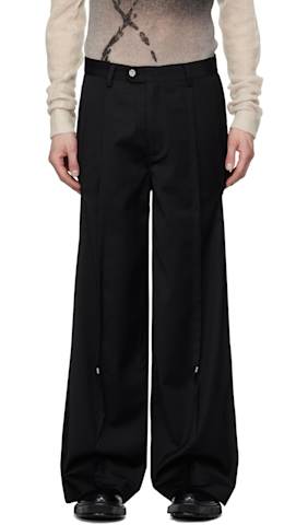 Black Paneled Wide Leg Tailored Trousers