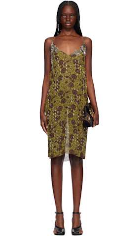 Green & Pink Printed Midi Dress