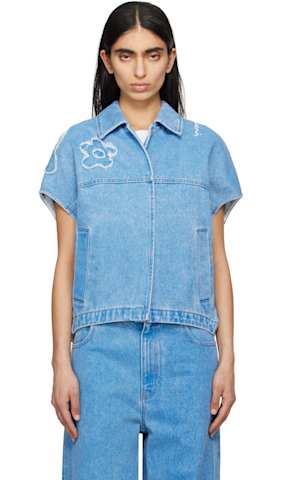 White Flower Patches Denim Jacket