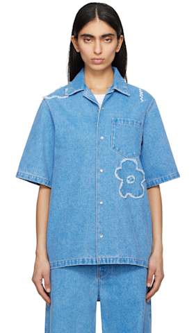 White Flower Patches Denim Jacket