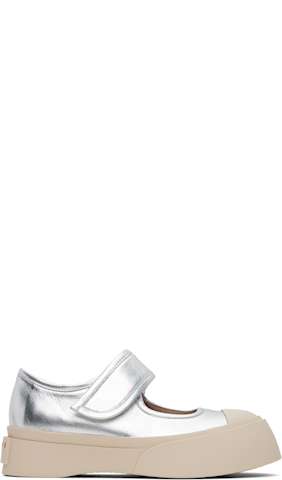 Silver Leather Mary Jane Sneakers