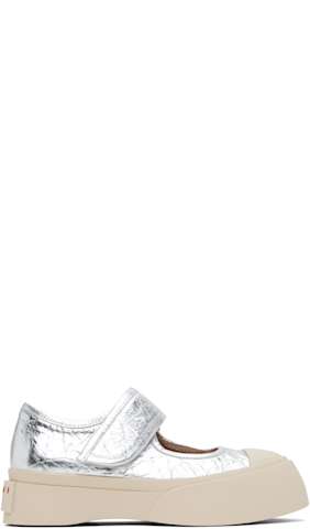 White Mary Jane Pablo Shearling Ballerina Flats