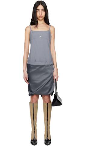 Beige Creased Slip Midi Skirt