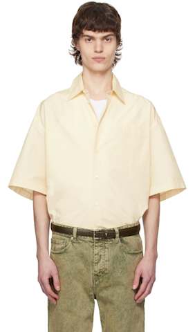 Beige Cotton Short Sleeve Boxy Shirt