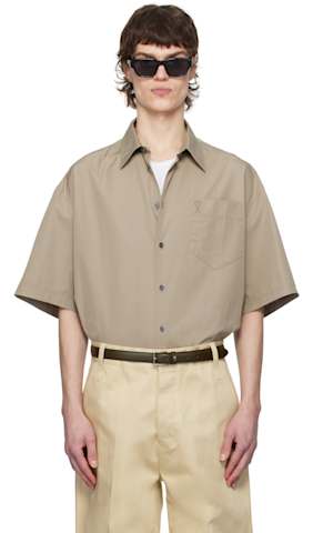 Beige Cotton Short Sleeve Boxy Shirt
