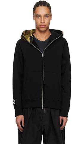 Black One Point Ape Head Shark Full Zip Hoodie