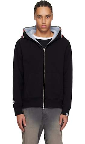 Black Swarovski Shark Full Zip Hoodie