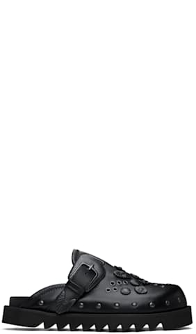 Black Eyelet Metal Sabot Slip-on Loafers