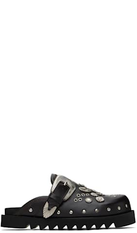 Black Eyelet Metal Sabot Slip-on Loafers