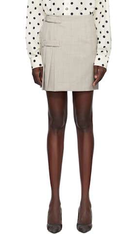 Beige Light Check Belts Miniskirt