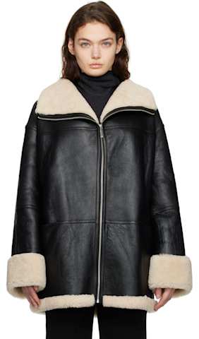Tan Paneled Shearling Jacket