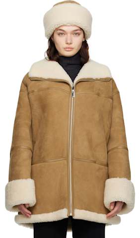 Tan Paneled Shearling Jacket