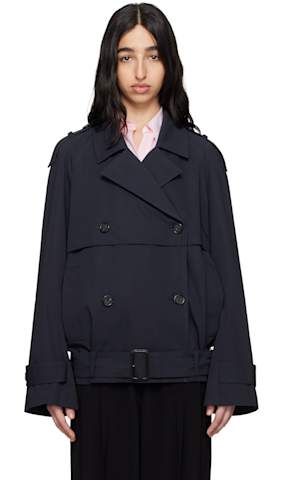 Black Notched Lapel Trench Coat