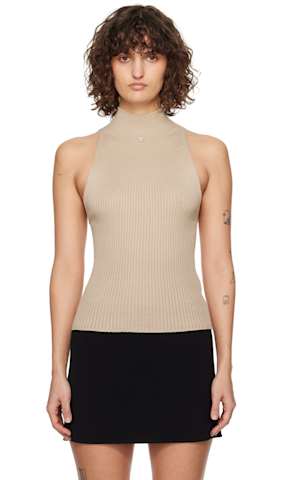 Pink Mockneck Light Rib Cropped Tank Top