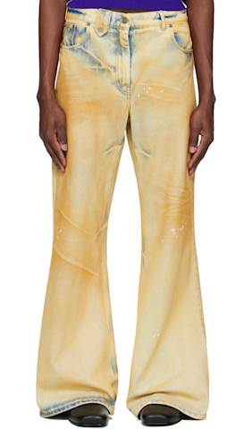 SSENSE Exclusive Blue Paint Splatter Denim Cargo Pants