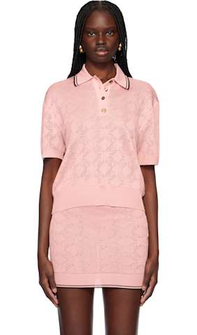 White & Green Stripe Shirred Polo