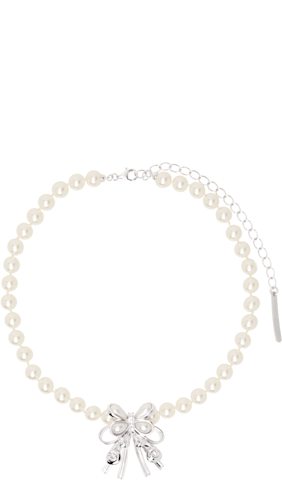White & Silver YVMIN Edition Double Arrow Pave Pearl Necklace