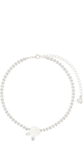 White & Silver YVMIN Edition Double Arrow Pave Pearl Necklace