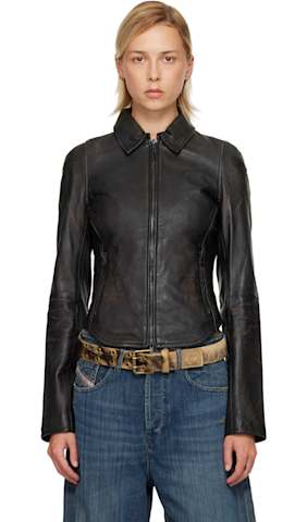 Black L-Oys Leather Bomber Jacket