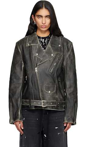 Black Belted Faux-Leather Jacket