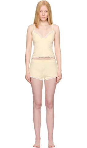 Yellow Cotton Jersey Lace Slip Dress