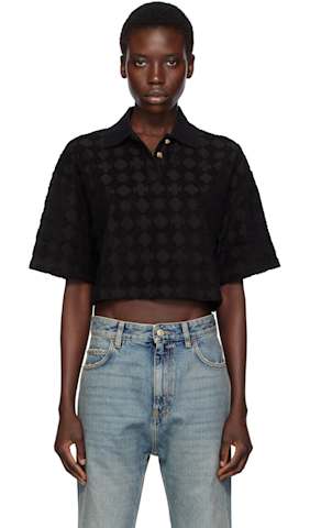 White & Green Stripe Shirred Polo