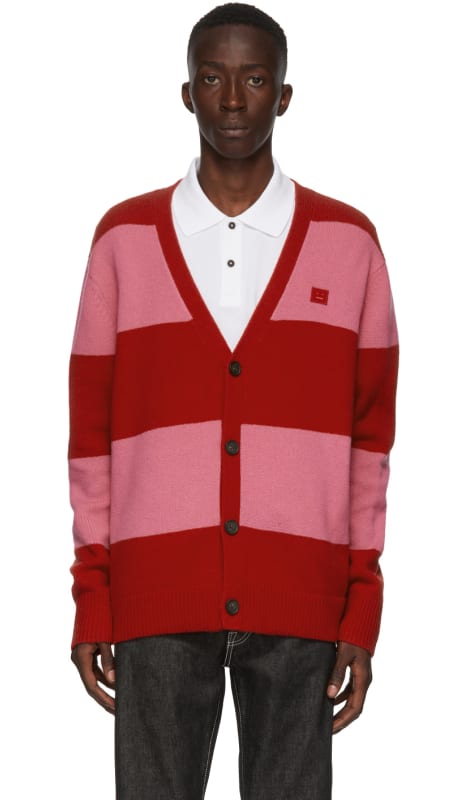 red and pink cardigan