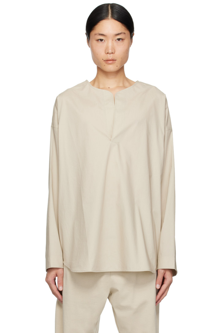 Fear of God Taupe Open Placket Henley,Cement