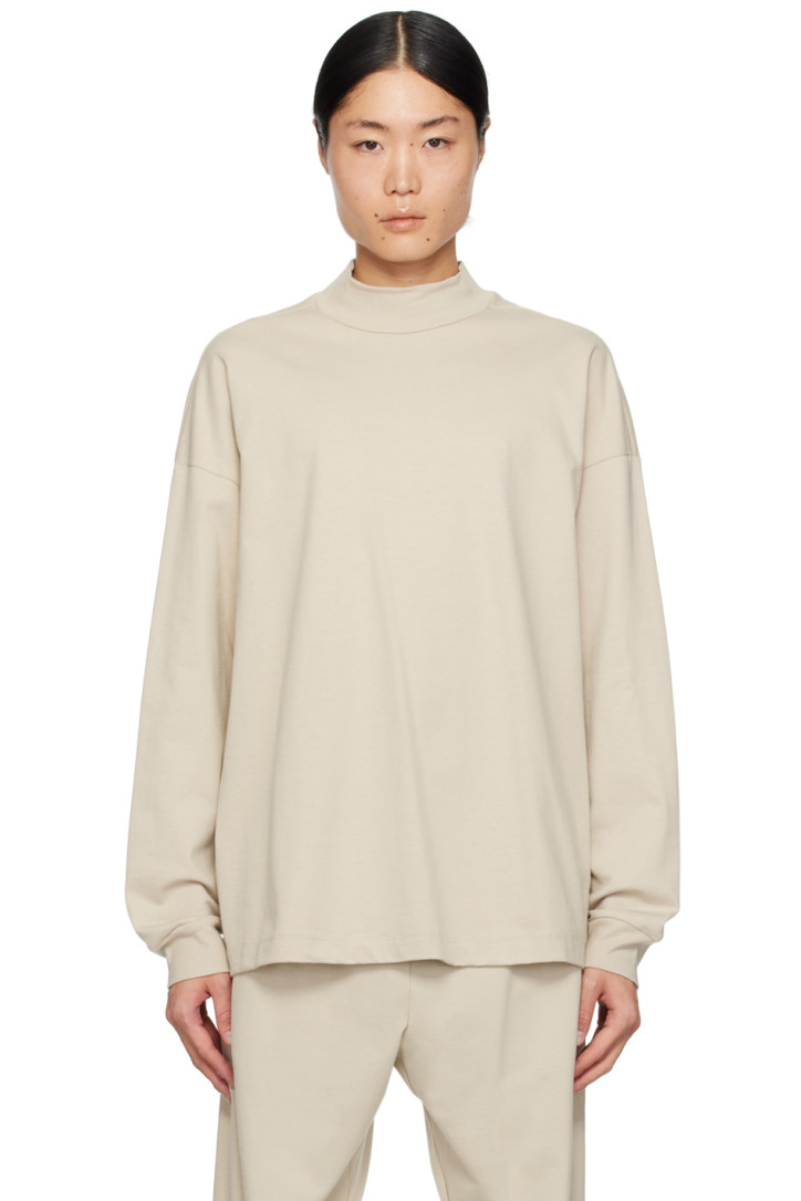 Fear of God Taupe Mock Neck Long Sleeve T-Shirt,Cement