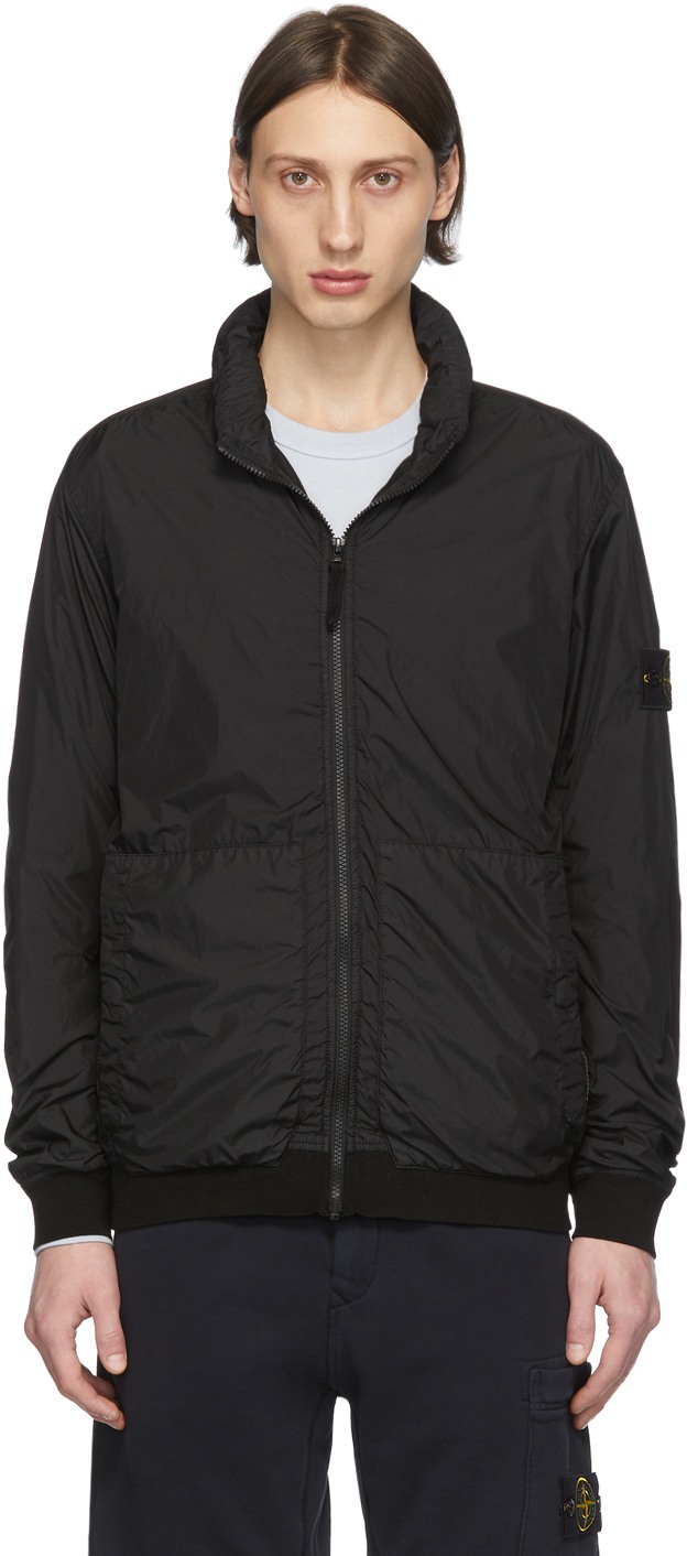 Black Nylon Zip-Up Jacket