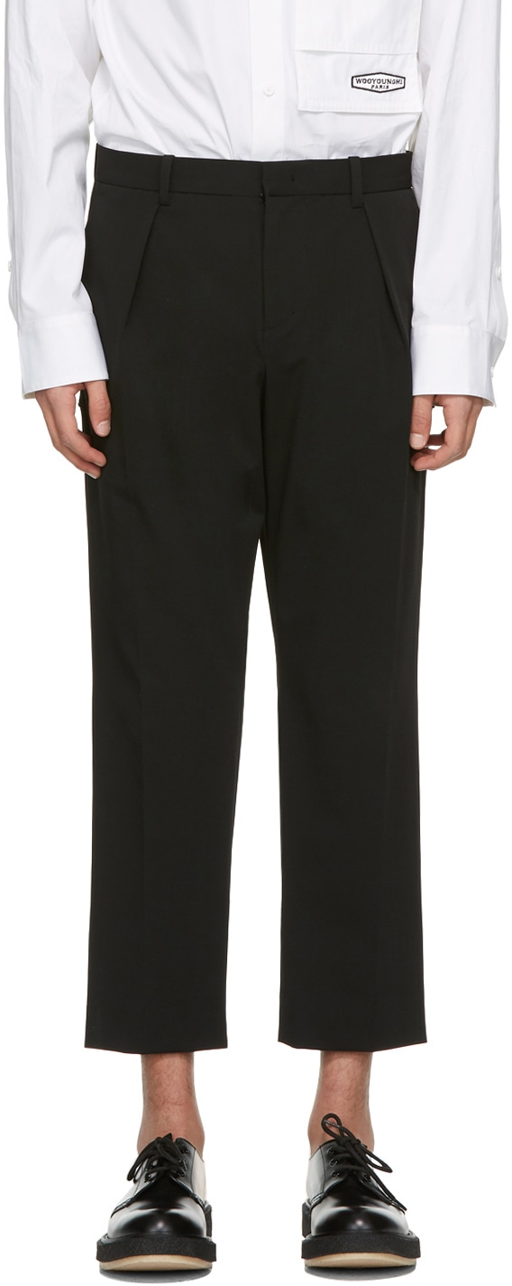 WOOYOUNGMI Black Wool One Pleat Cuffed Trousers