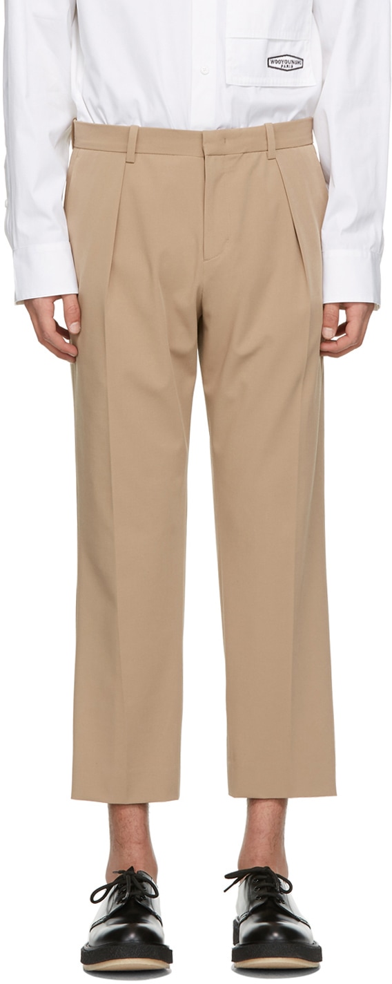 WOOYOUNGMI Beige Cuffed One Pleat Trousers