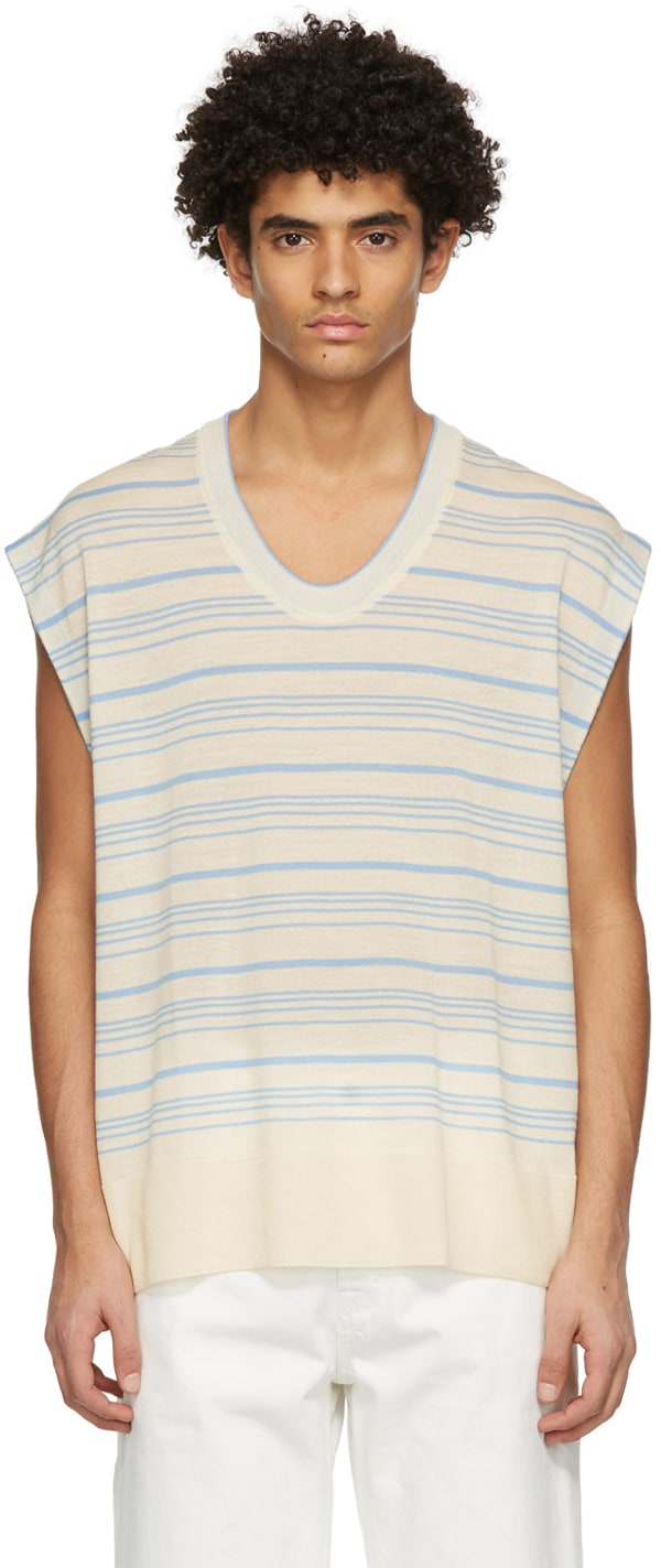 WOOYOUNGMI Off-White & Blue Striped Sweater Vest