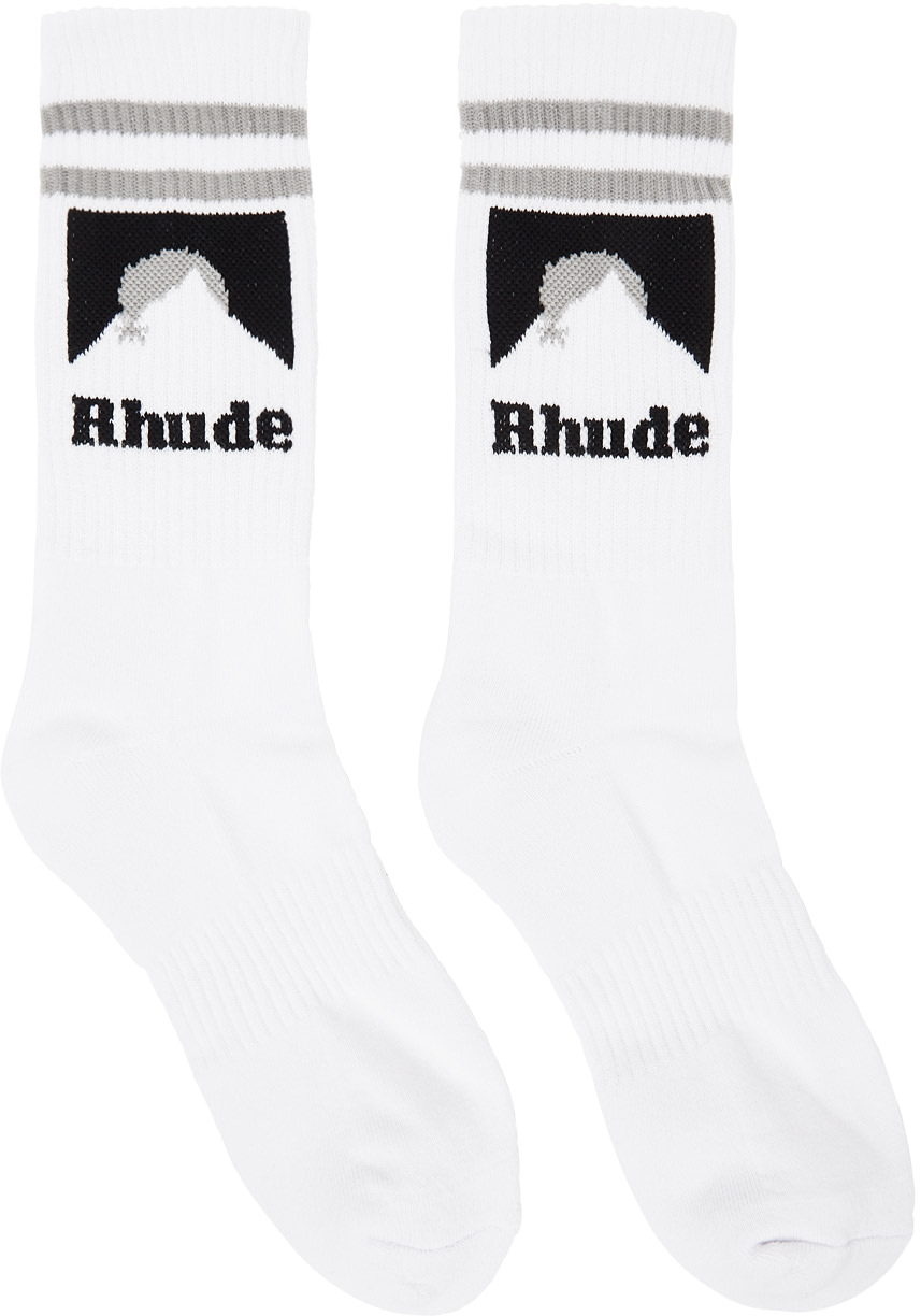 Rhude ホワイト&グレー Mountain ロゴソックス