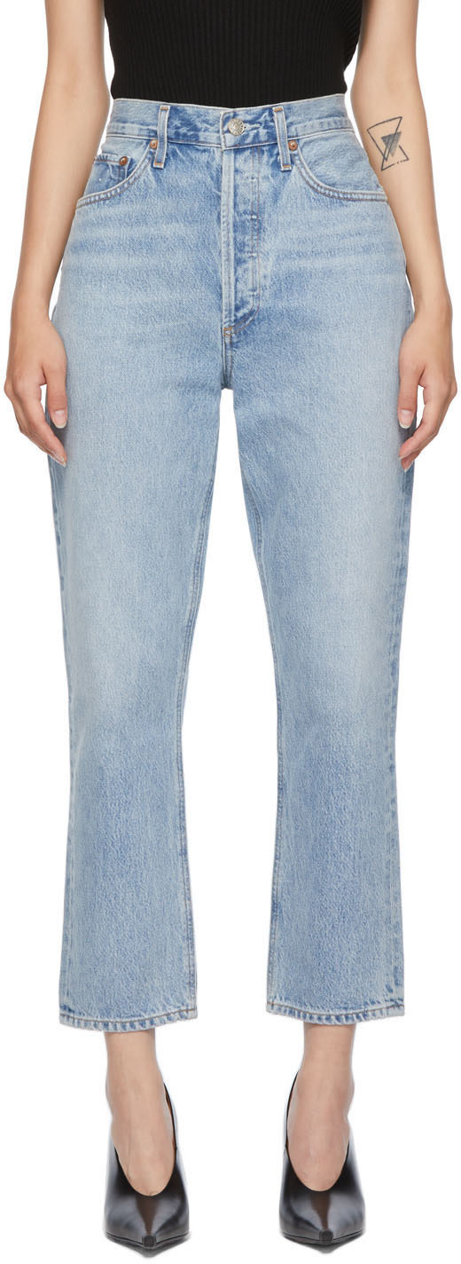 AGOLDE Blue Riley High-Rise Straight-Leg Crop Jeans
