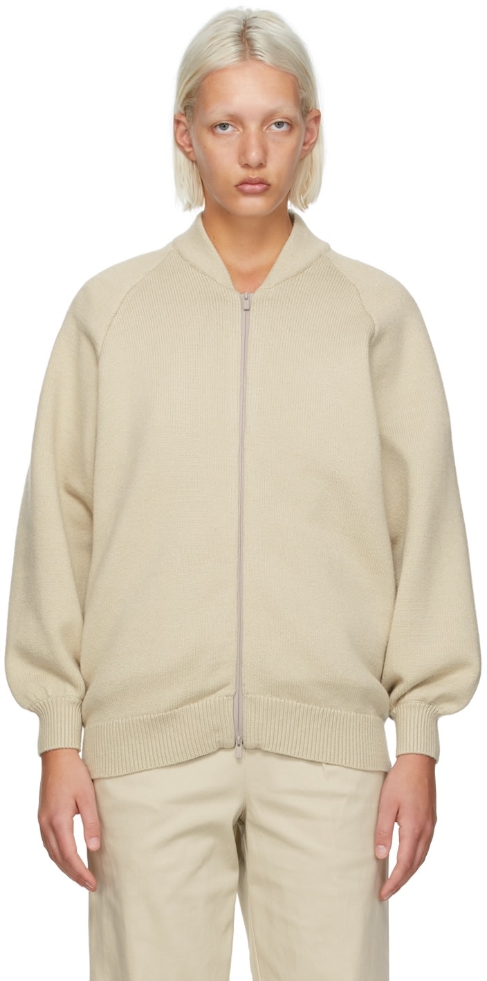 Beige Knit Zip Jacket