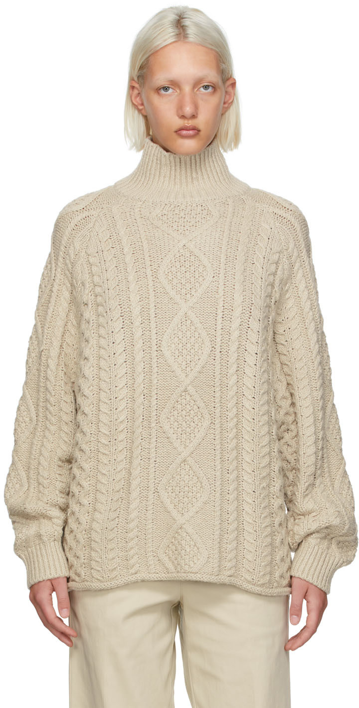 Beige Cable Knit Turtleneck