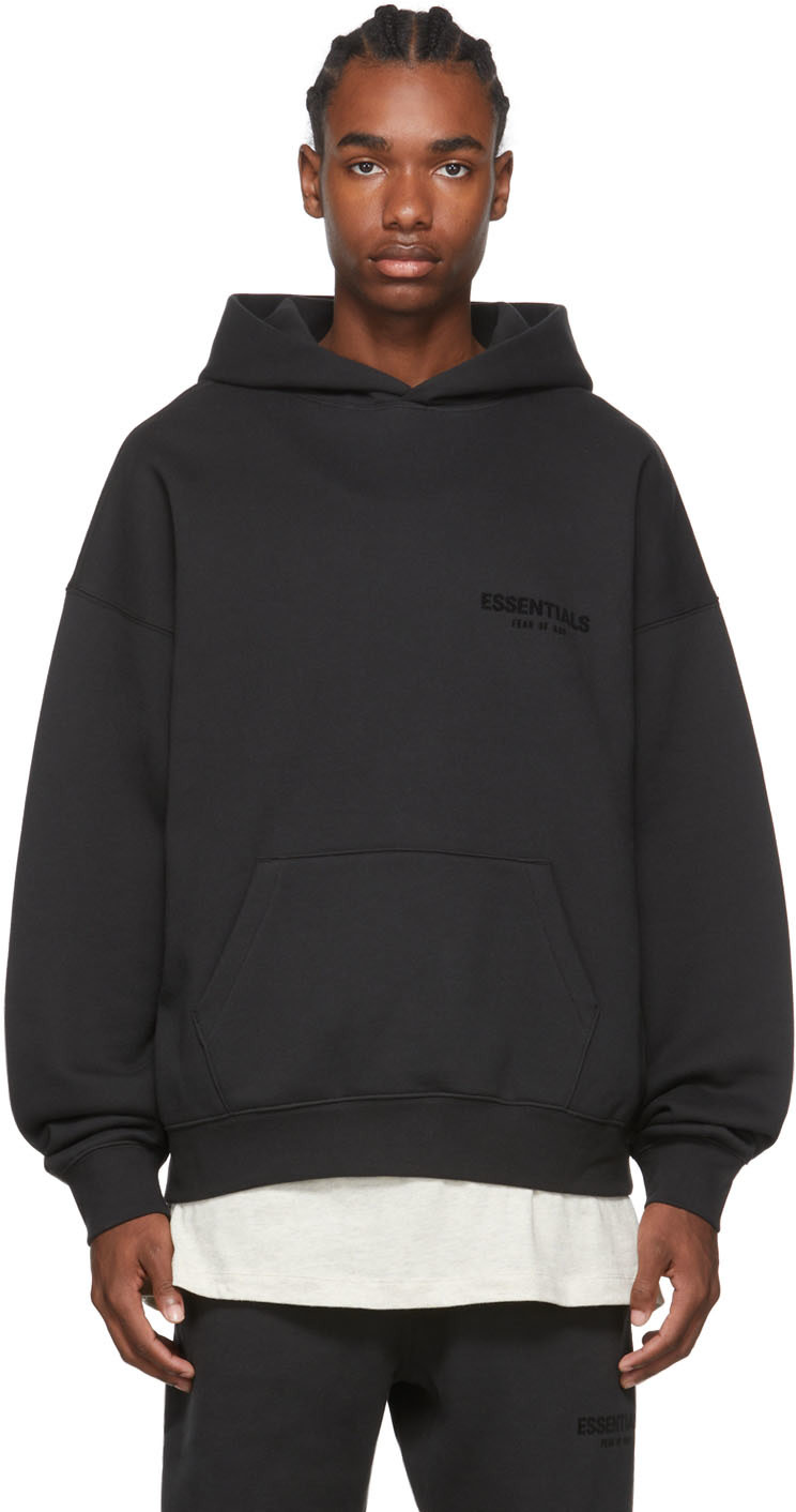 Essentials Black Cotton Hoodie