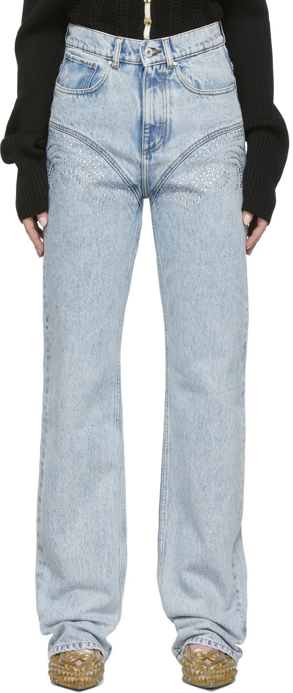 Y/PROJECT_Blue Crystal Rhinestone Jeans — Are.na