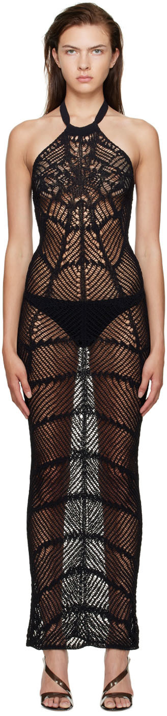 ssense.com | Black Crocheted Maxi Dress