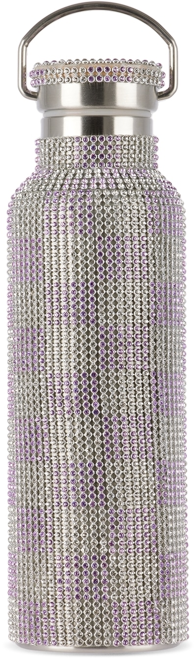 ssense.com | Silver & Purple Check Rhinestone Water Bottle