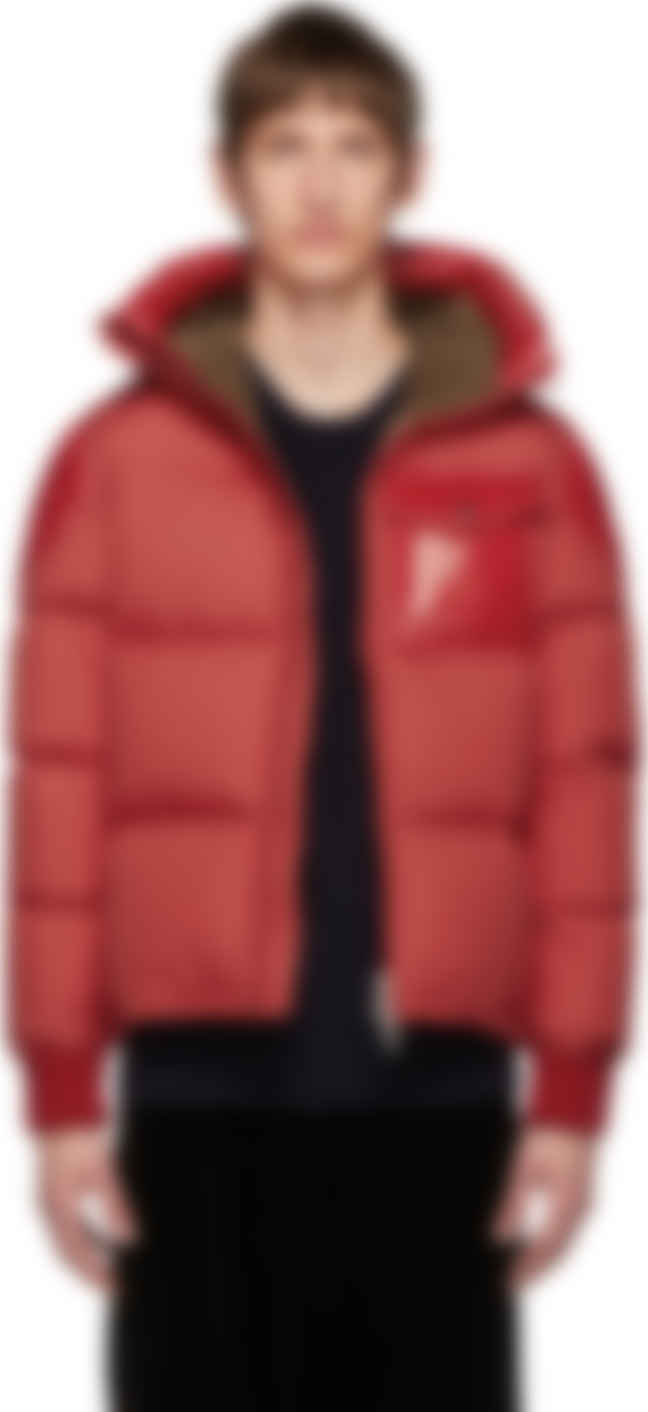 red moncler jacket with fur hood