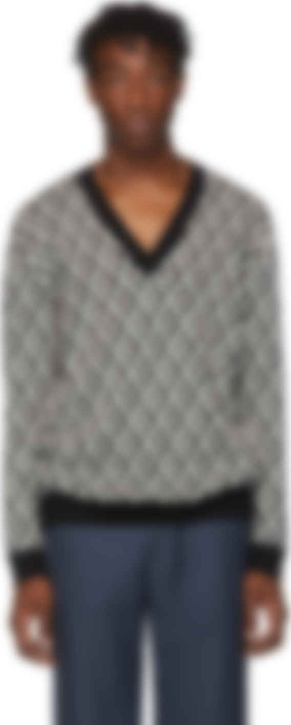 Gucci Black White G Rhombus V Neck Sweater Ssense