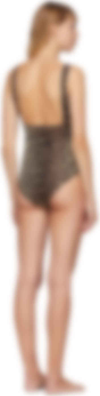 Ganniのタン ブラック レオパード ワンピース スイムスーツがセール中